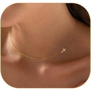 🆕 Women Gold Trendy Cross Pendant Necklace Charm Choker Dainty Religious Faith